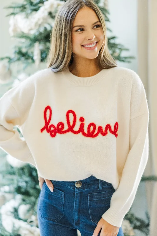 Believe Cream Script Sweater