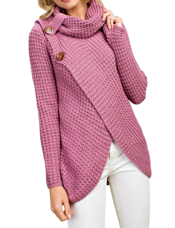 Cowl Neck Asymmetric Wrap Sweater In Lavender