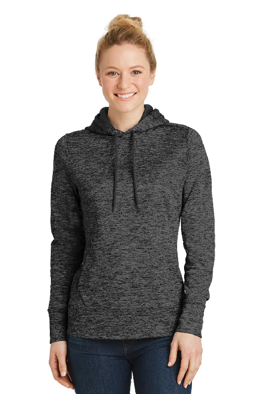 Sport-Tek Womens Electric Heather Moisture Wicking Fleece Hooded Sweatshirt Hoodie w/ Pouch Pocket - Grey Black Electric