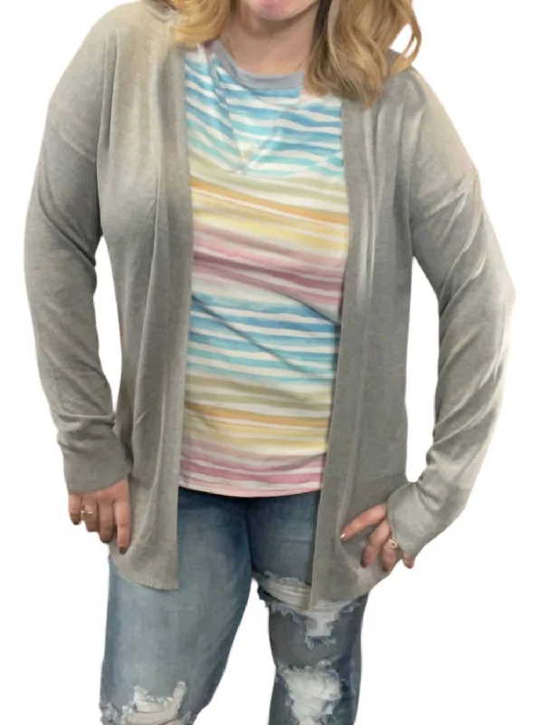 Ribbed Open Front Cardigan In Grey