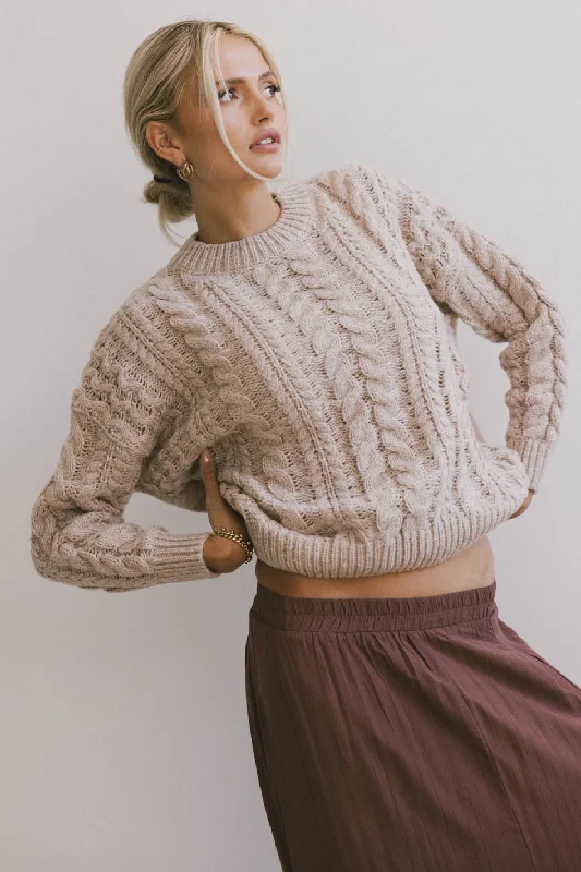 Annie Cable Knit Sweater in Taupe - FINAL SALE