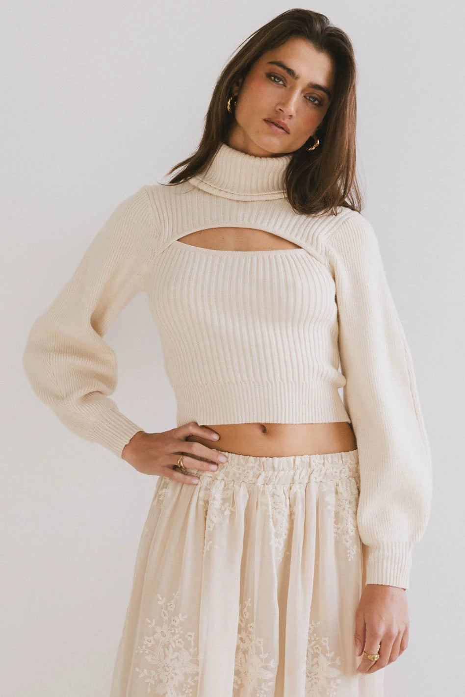 Cut Out Turtleneck Sweater in Cream - FINAL SALE