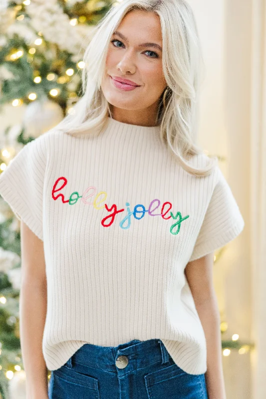 Holly Jolly Cream White Sweater