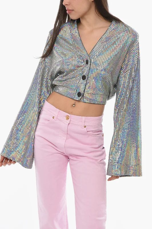 Rotate Holographic Effect KRISTINIA Cropped Cardigan