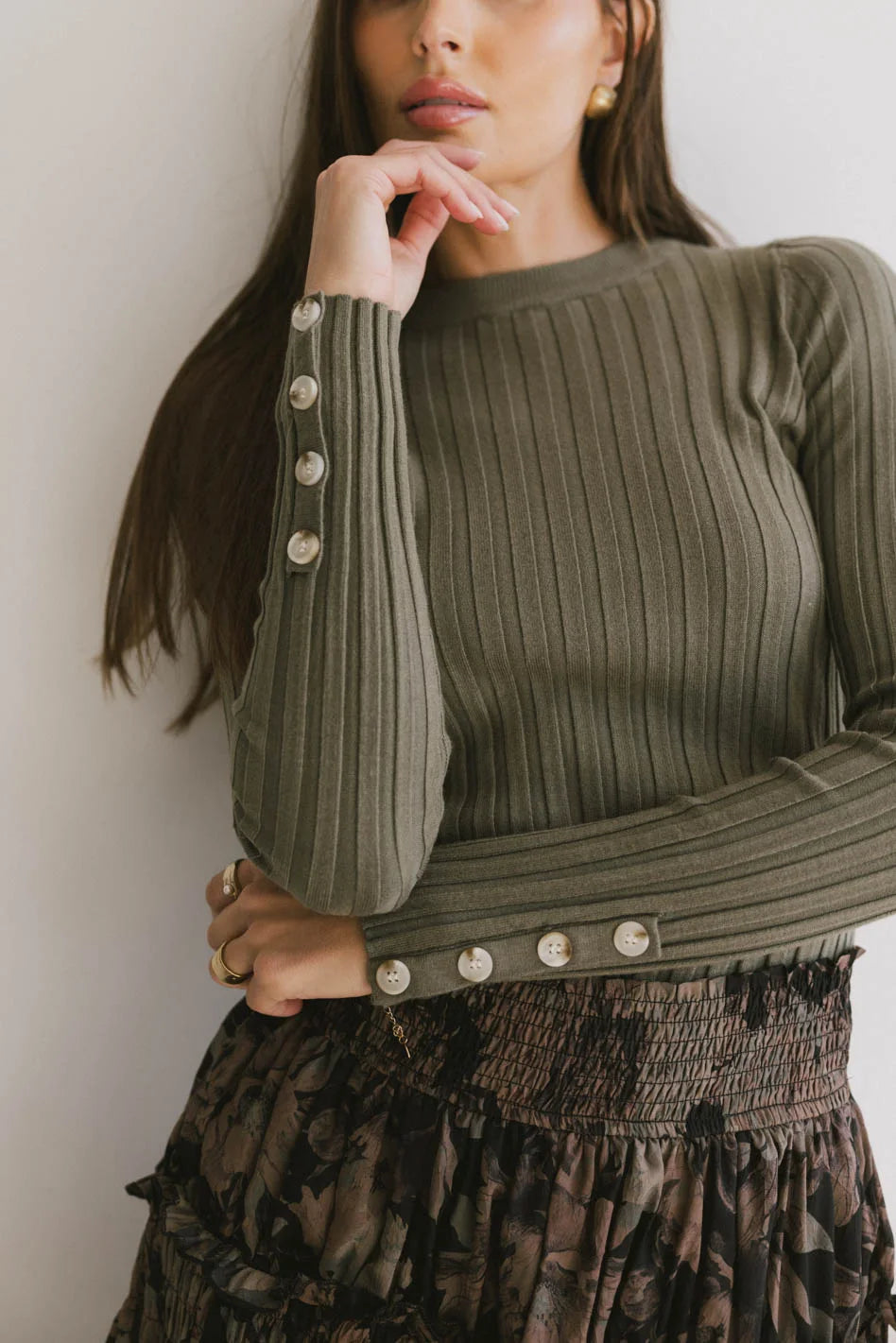 Lonnie Button Sleeve Sweater in Green - FINAL SALE