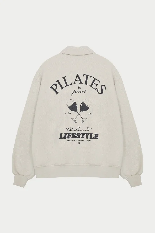 PILATES & PINOT BUTTON UP SWEATSHIRT - BONE