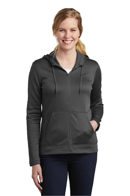 Nike Womens Therma-Fit Moisture Wicking Fleece Full Zip Hooded Sweatshirt Hoodie w/ Pockets - Anthracite Grey