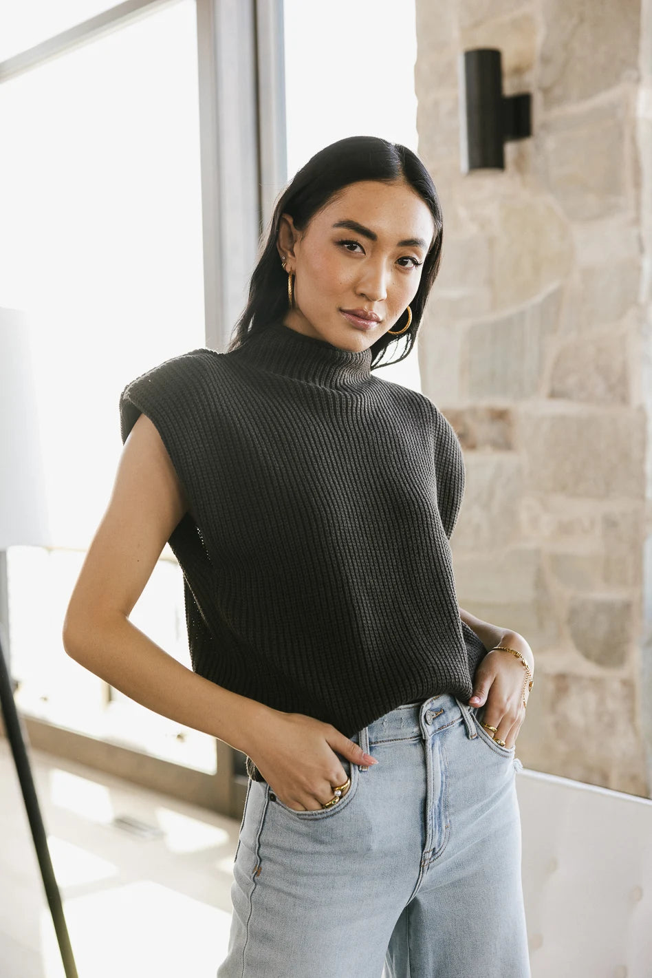 Kippa Shoulder Pad Sweater in Charcoal - FINAL SALE