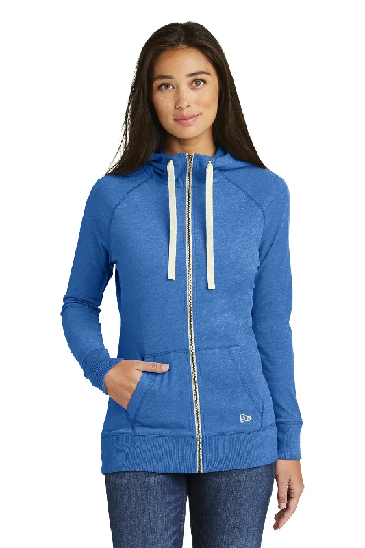 New Era Womens Sueded Full Zip Hooded Sweatshirt Hoodie w/ Pockets - Heather Royal Blue