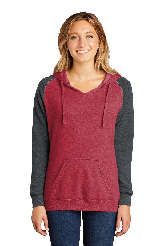 District Womens Fleece Hooded Sweatshirt Hoodie w/ Pouch Pocket - Heather Red/Charcoal Grey