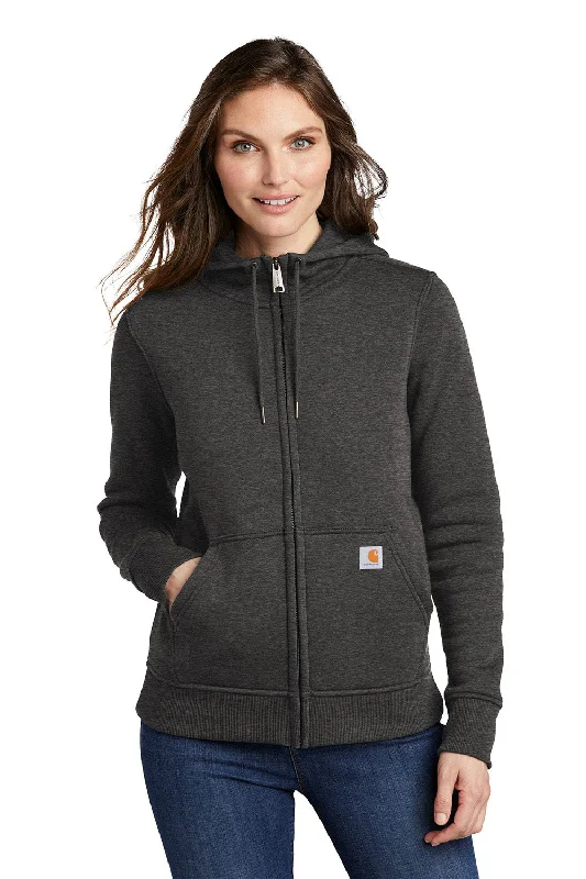 Carhartt Womens Clarksburg Full Zip Hooded Sweatshirt Hoodie w/ Pockets - Heather Carbon Grey