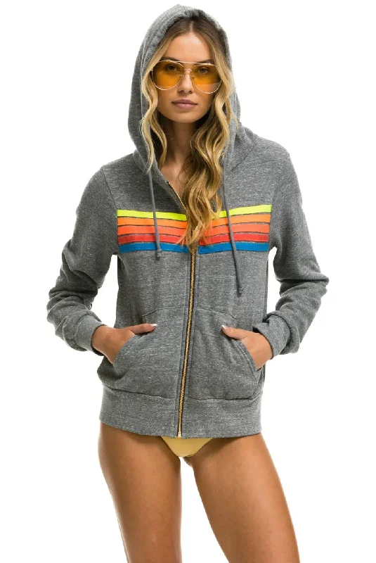 AVIATOR NATION 5 STRIPE UNISEX HOODIE - HEATHER GREY // NEON RAINBOW