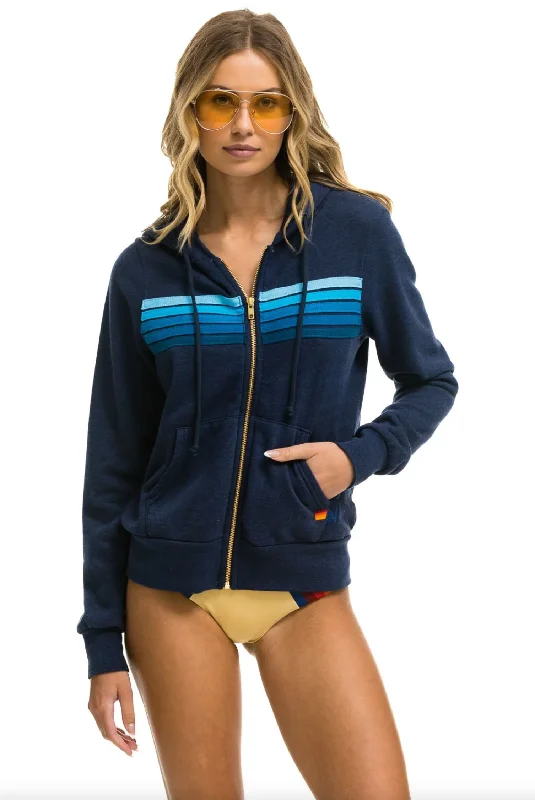 Aviator Nation 5 Stripe Zip Unisex Hoodie in NAVY // BLUE