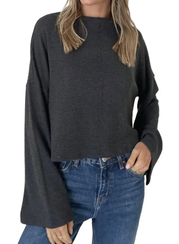 Kayla Sweater Top In Charcoal