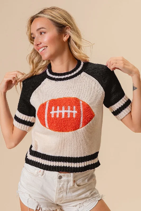 Football Pattern Short Sleeve Sweater