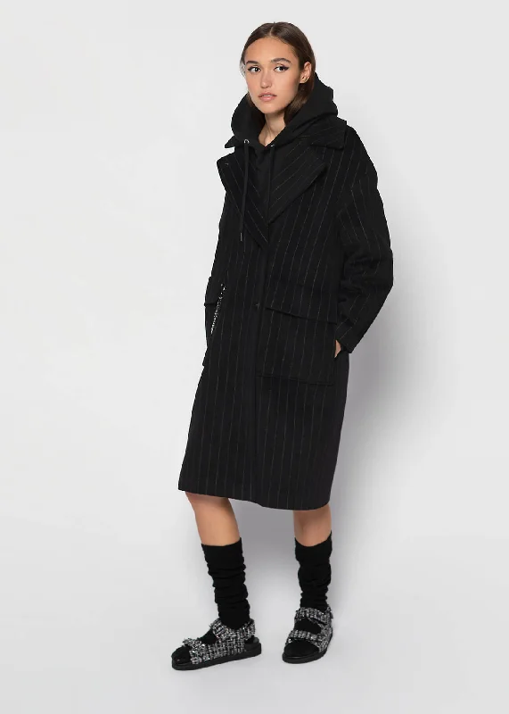 JOE Angora-blend Pinstripe Coat - Black