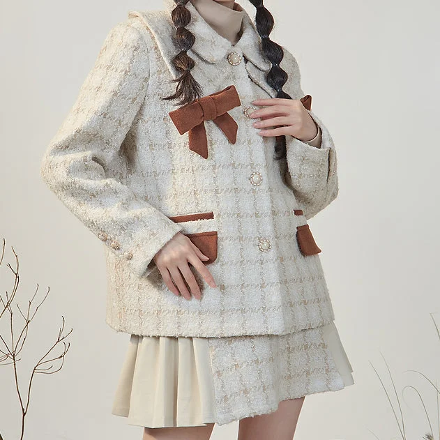 Latte Plaid Tweed Jacket / Skirt (Cream/Brown)