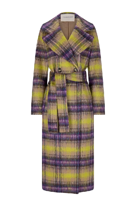 Multicolor Check Mohair Belted Coat