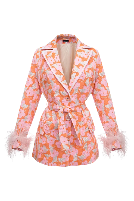 Pink Jacqueline Jacket With Detachable Feather Cuffs