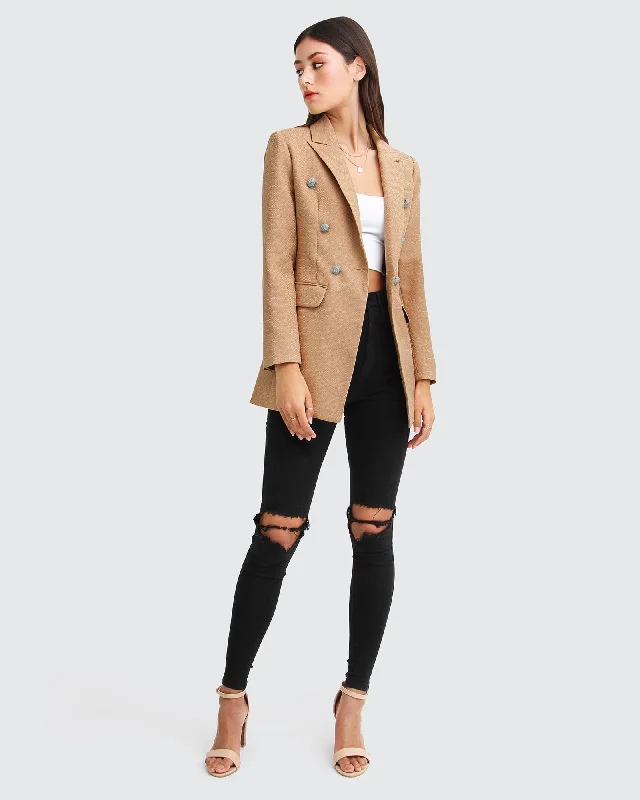 Princess Polina Textured Weave Blazer - Camel