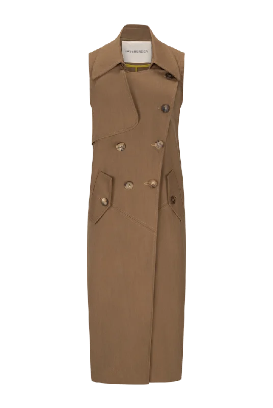 Sleeveless Trench Vest with Oversized Collar