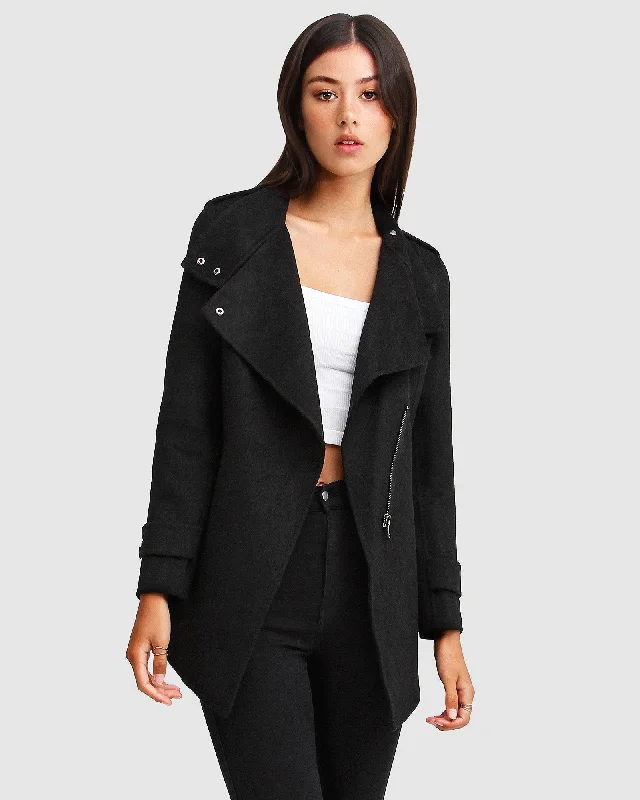 NEW FIT Bad Girl Wool Blend Moto Coat - Black