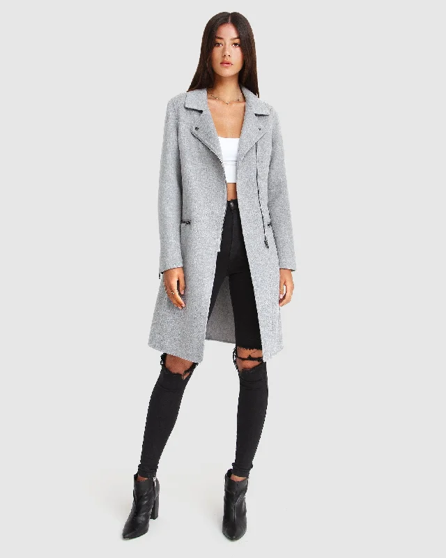 NEW FIT Last Chance Wool Blend Moto Coat - Grey Marle