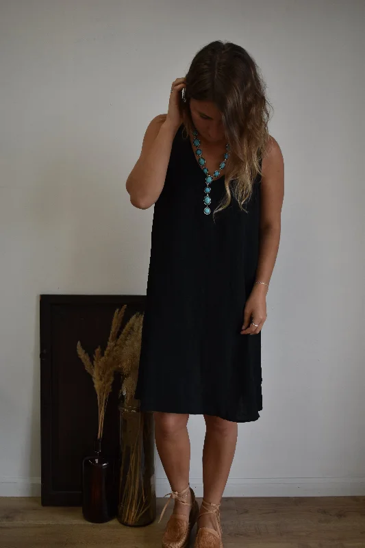 Black Textured Slip Dress