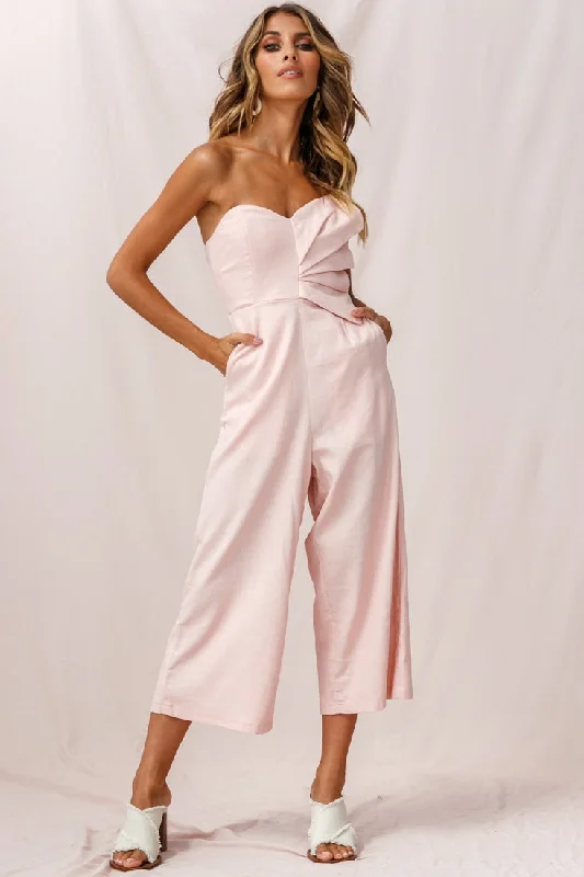 Call Me Wide-Leg Linen Bandeau Jumpsuit Blush