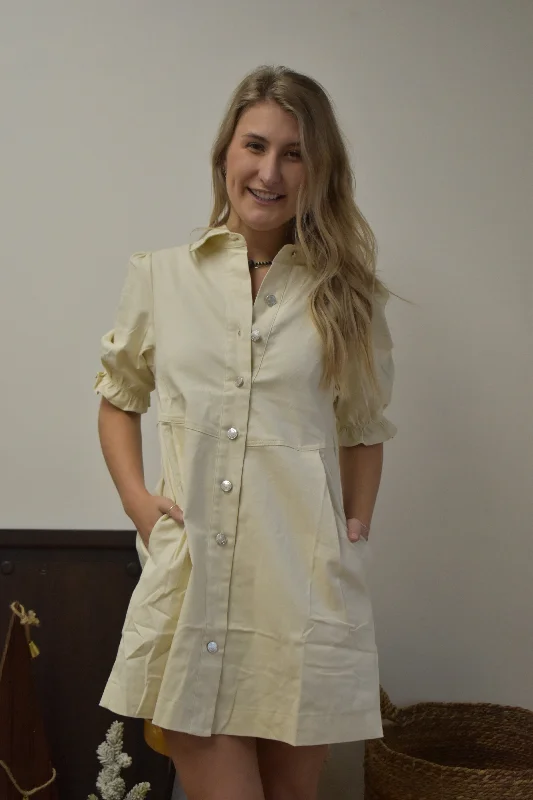 Cream Button Down Denim Dress