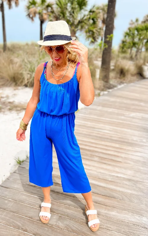 Cropped Spaghetti Strap Jumpsuit - Blue | FINAL SALE