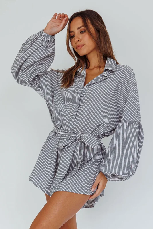 Daytona Beach Long Sleeve Shirt Romper Pinstripe