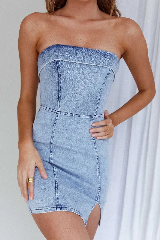 Press Play Strapless Mini Dress Denim Blue