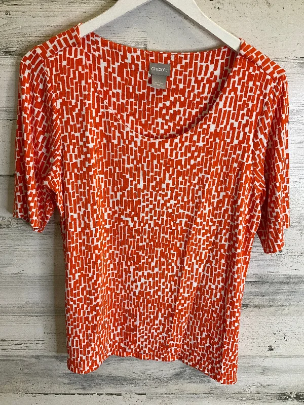 Top Short Sleeve By Chicos In Orange & White, Size: M