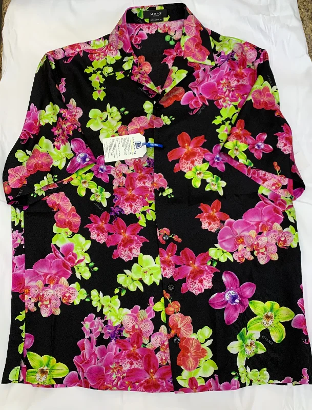 Top Short Sleeve By Versace In Floral Print, Size: Xl