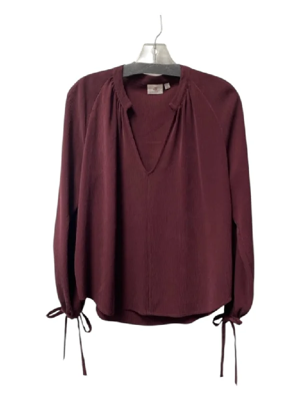 Adriano Goldschmied Size S Merlot Polyester Blend V Neck Long Sleeve Top