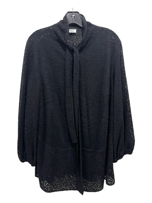 Akris Punto Size 14 Black Poly Blend Perforated Long Sleeve Button Up Top