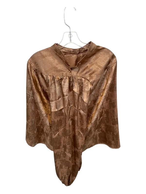 Aura Size L Bronze Polyester Long Sleeve Metallic Top