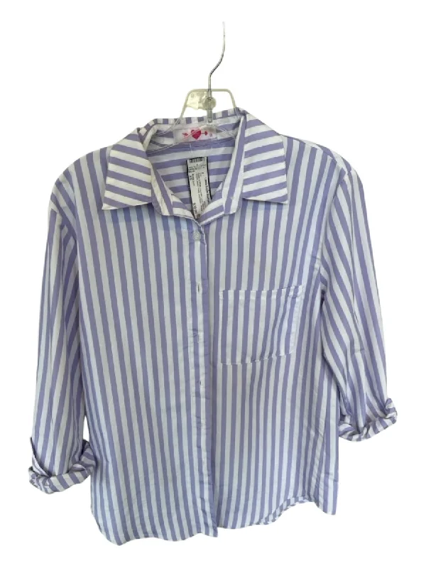 Buddy Love Size XS Purple & White Polyester Long Sleeve Striped Button Down Top