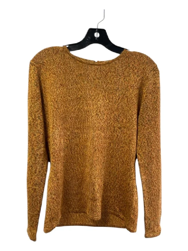 Carlisle Size M Mustard Silk Round Neck Long Sleeve Keyhole Back Knit Top