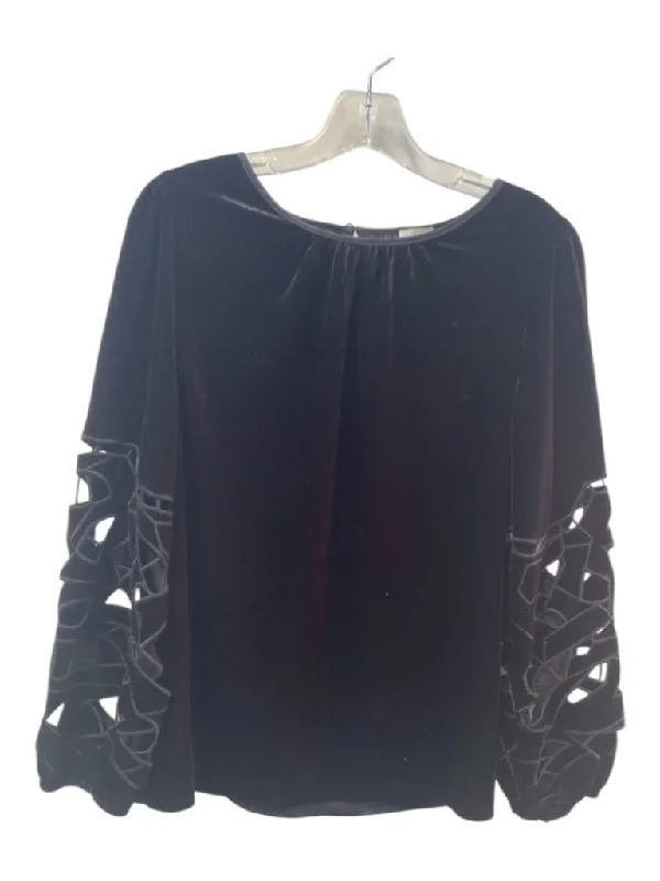 Joie Size Medium Black Polyester Blend Round Neck Long Sleeve Cut Out Detail Top