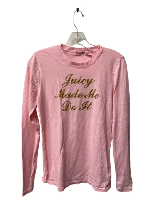 Juicy Couture Size M Light Pink & Gold Cotton Round Neck Long Sleeve Glitter Top