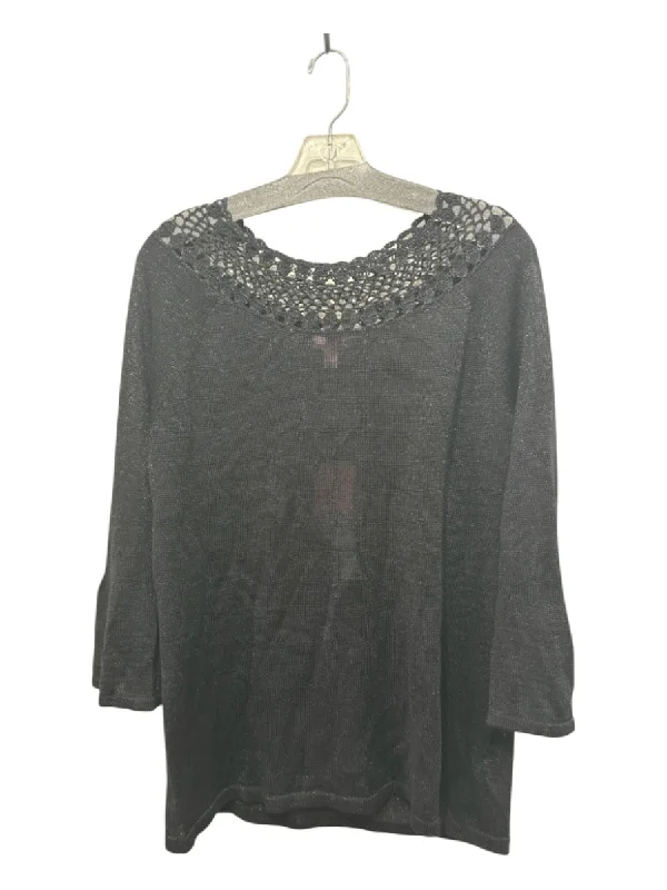 Lily Pulitzer Size XL Black Viscose Blend Crochet Shimmer Long Sleeve Top