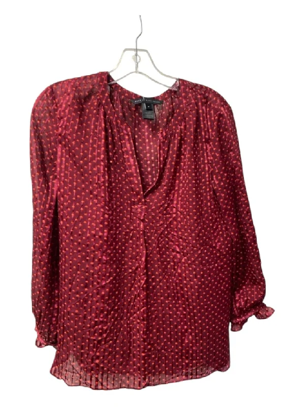 Marc By Marc Jacobs Size 6 Cranberry & Orange Silk round split neck Top