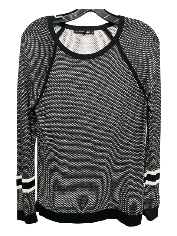 Rag & Bone Jean Size S Black & White Viscose Mesh Scoop Neck Long Sleeve Top