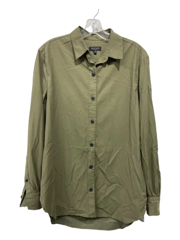 Rag & Bone Size M Olive Cotton Blend Button Down Long Sleeve Top