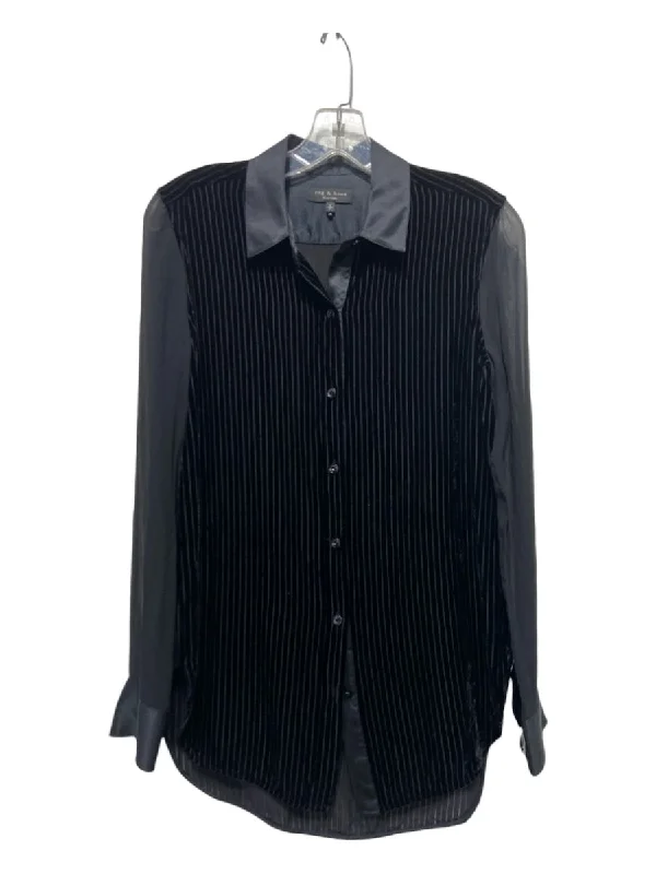 Rag & Bone Size S Black Viscose & Silk Vertical Stripes Button Down Top