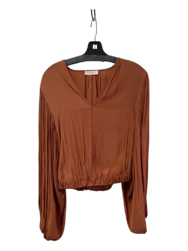 Ramy Brook Size XS Copper Polyester V Neck Long Sleeve Drawstring Top