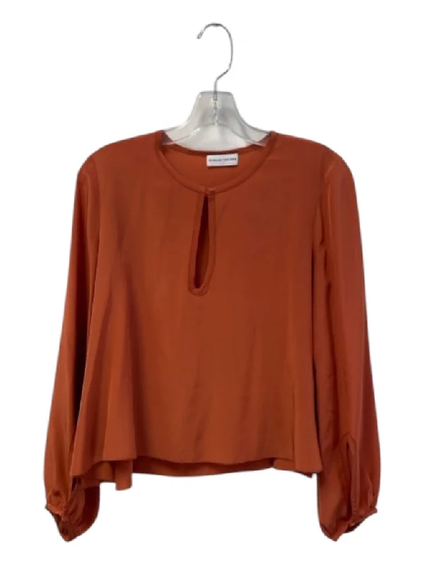 Scanlan Theodore Size Est S Burnt Orange Silk Round Neck Long Sleeve Top