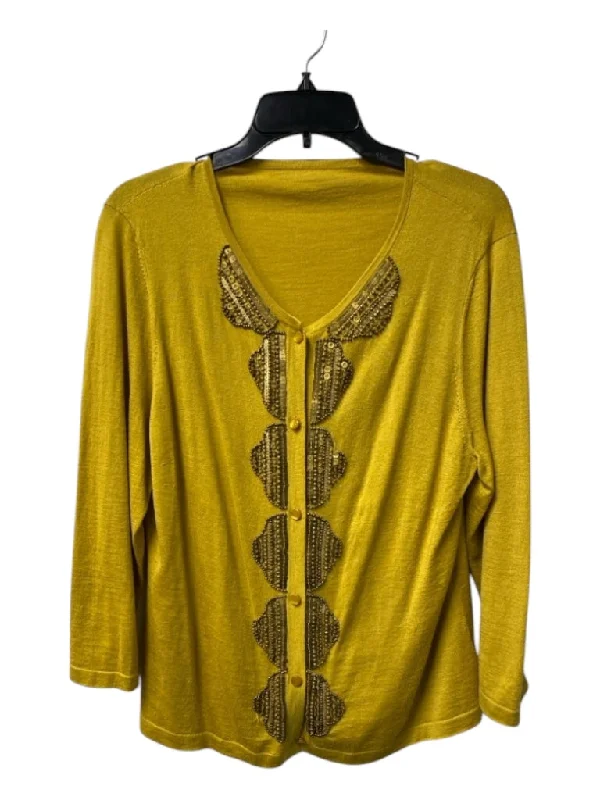 St John Size Est L Mustard Wool, Silk, Cashmere Button Down Round Neck Top